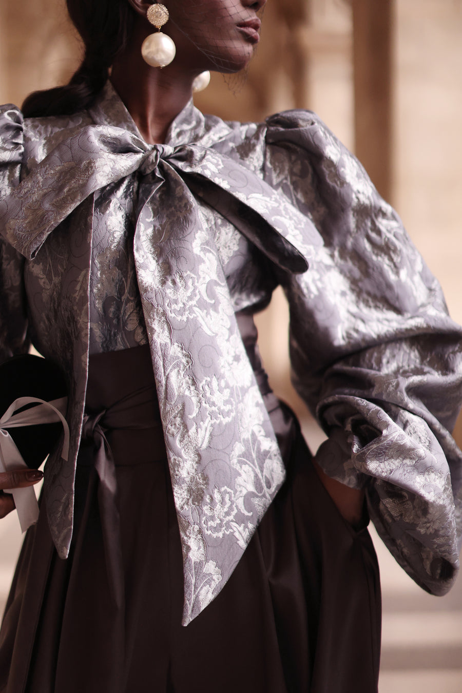 Jacquard Grey Floral Baroque Blouse