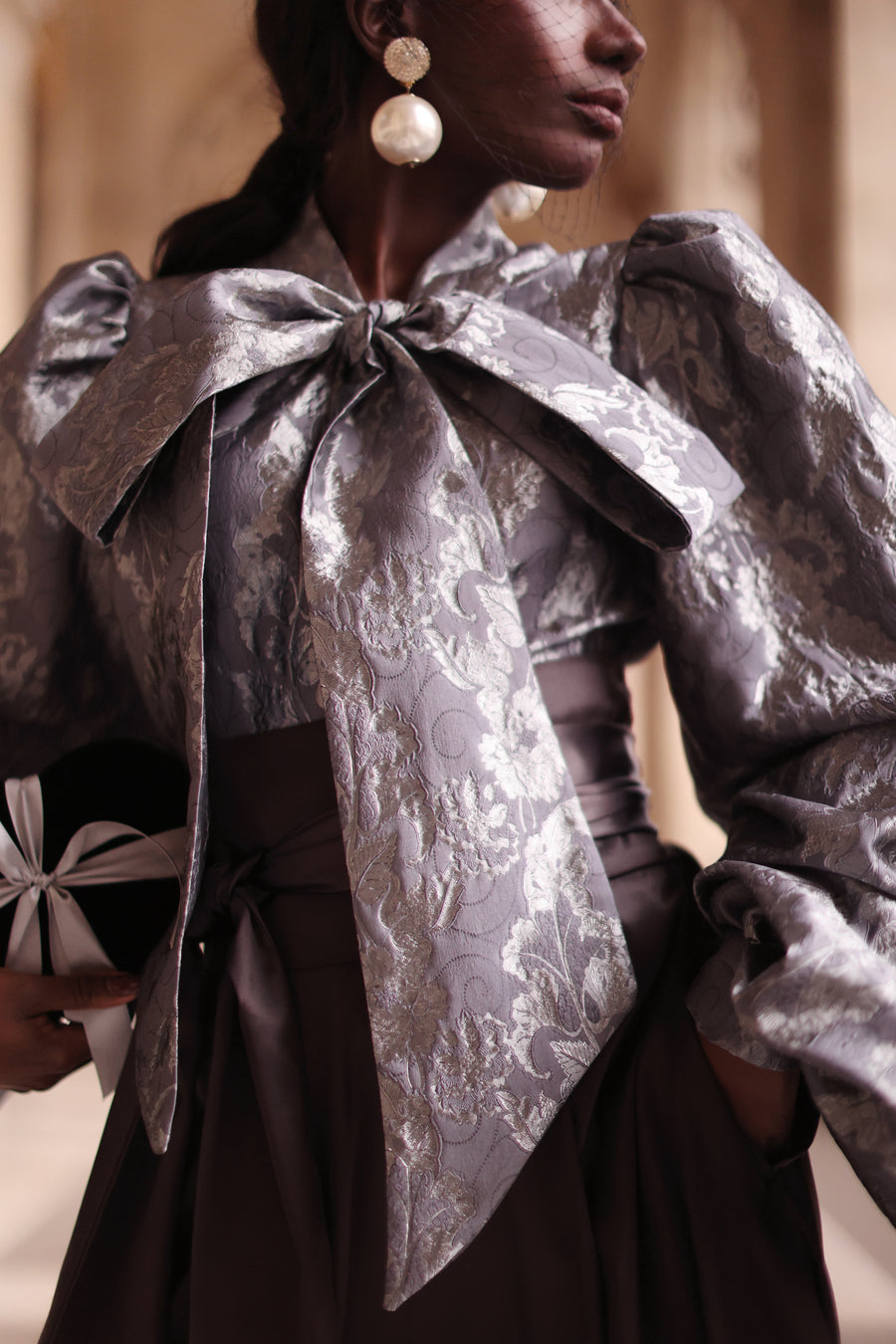 Jacquard Grey Floral Baroque Blouse