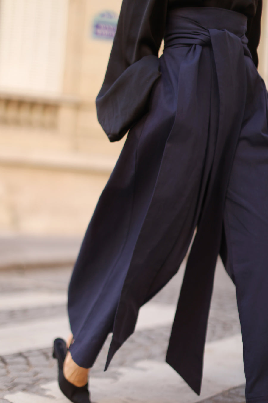 Navy Tailored Wrap Trousers