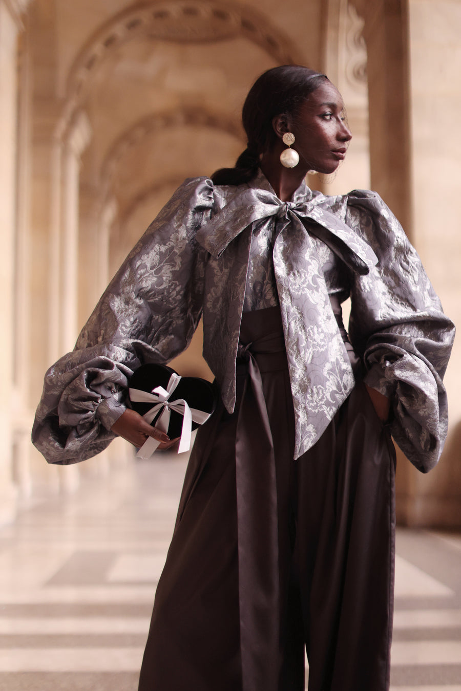 Jacquard Grey Floral Baroque Blouse