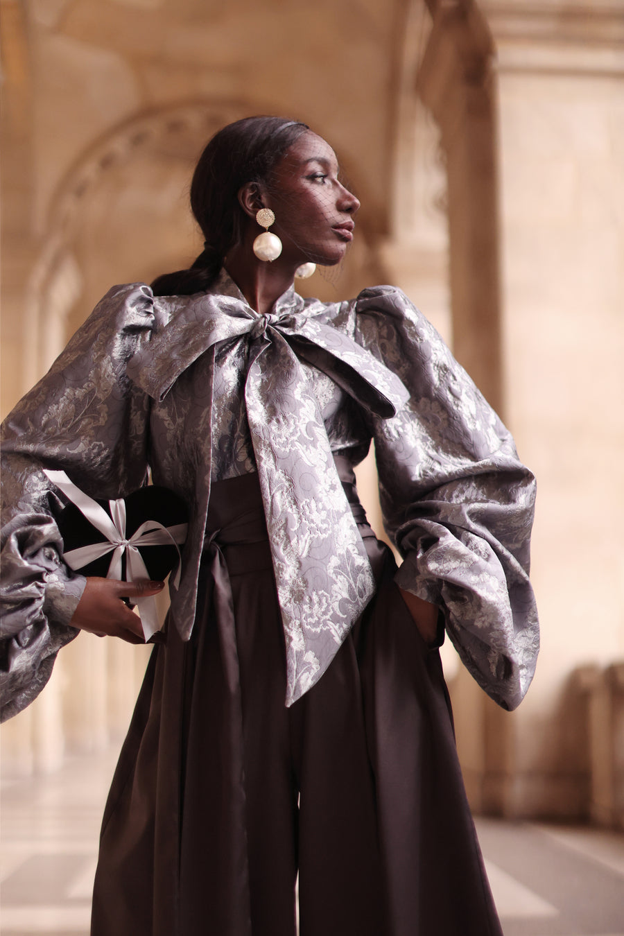 Jacquard Grey Floral Baroque Blouse