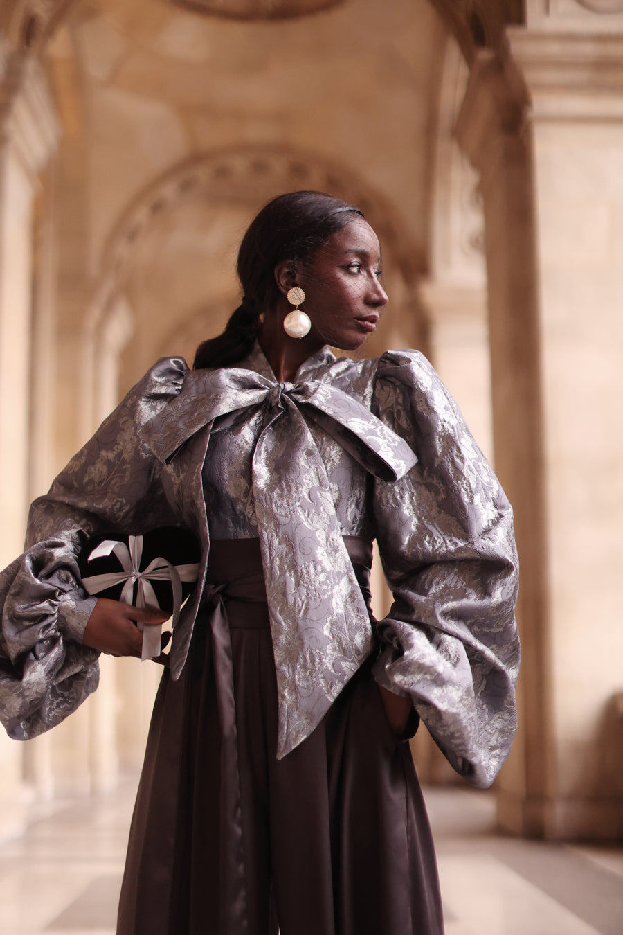 Jacquard Grey Floral Baroque Blouse