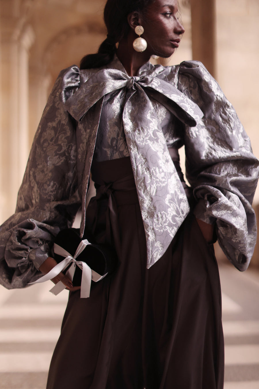 Jacquard Grey Floral Baroque Blouse