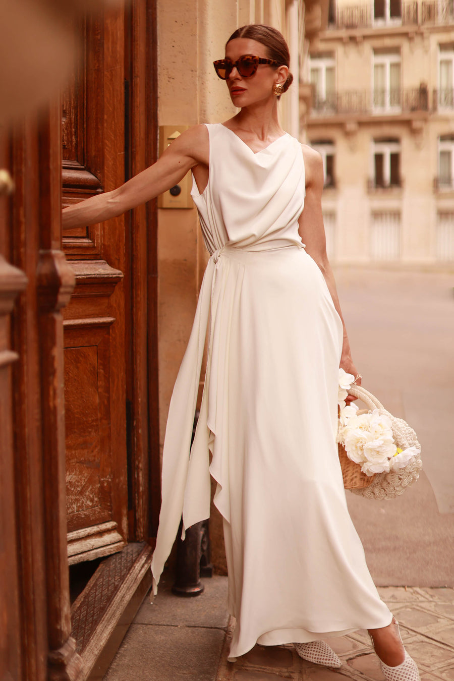 White Draped Dress