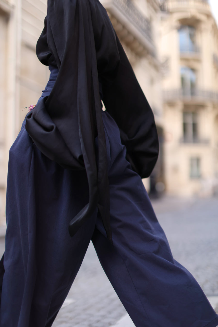 Navy Tailored Wrap Trousers