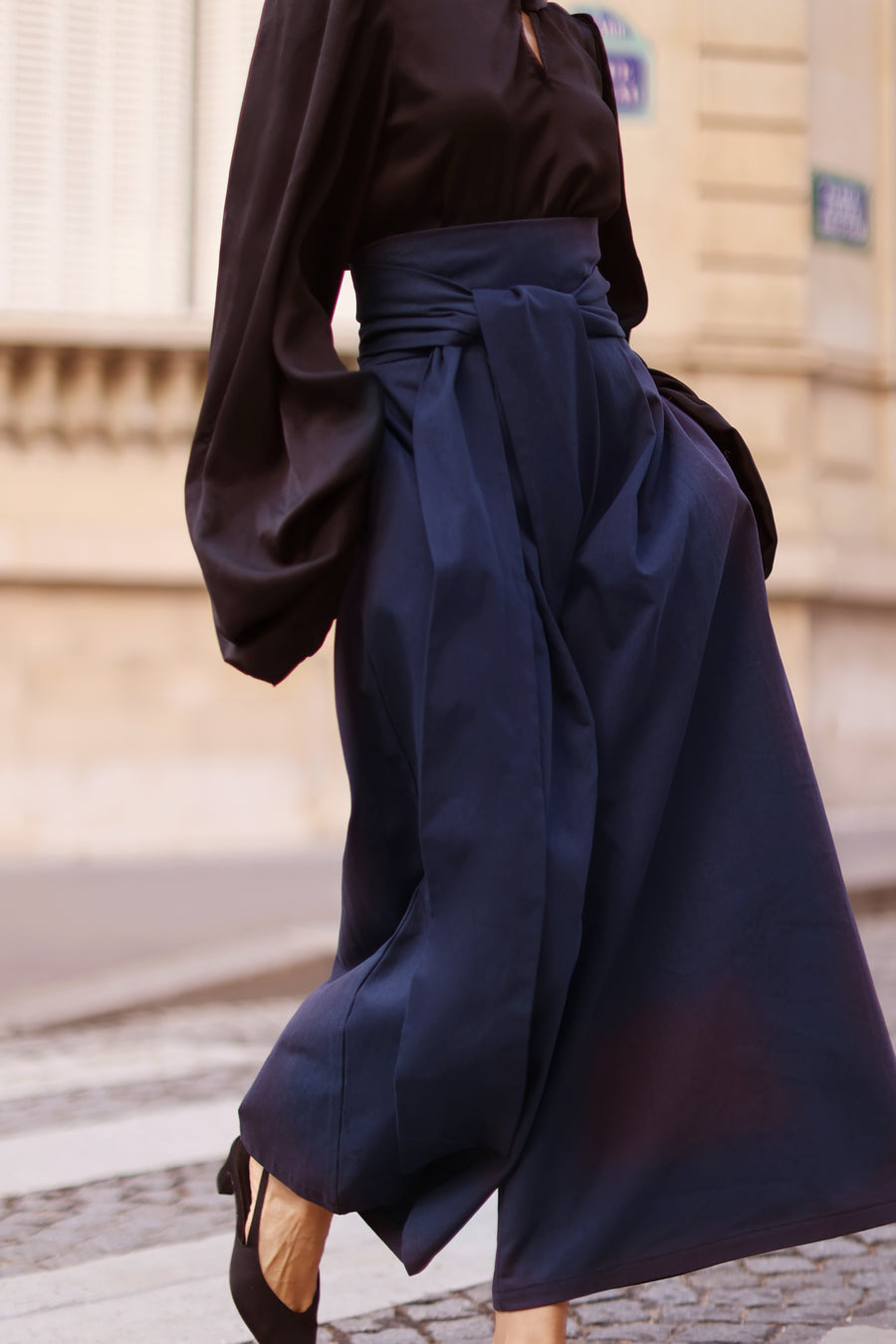 Navy Tailored Wrap Trousers