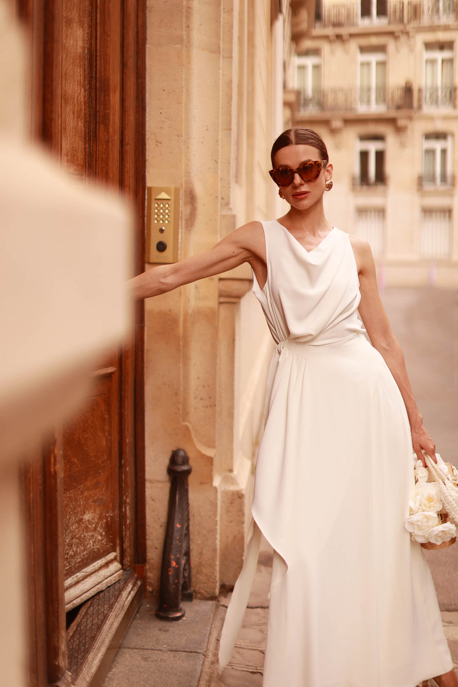 White Draped Dress