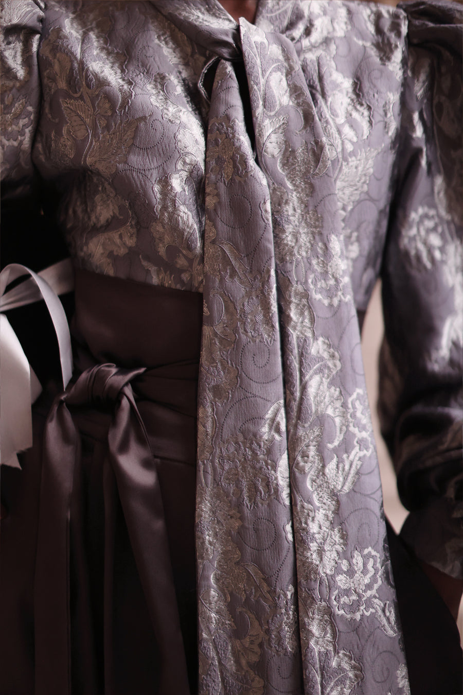 Jacquard Grey Floral Baroque Blouse