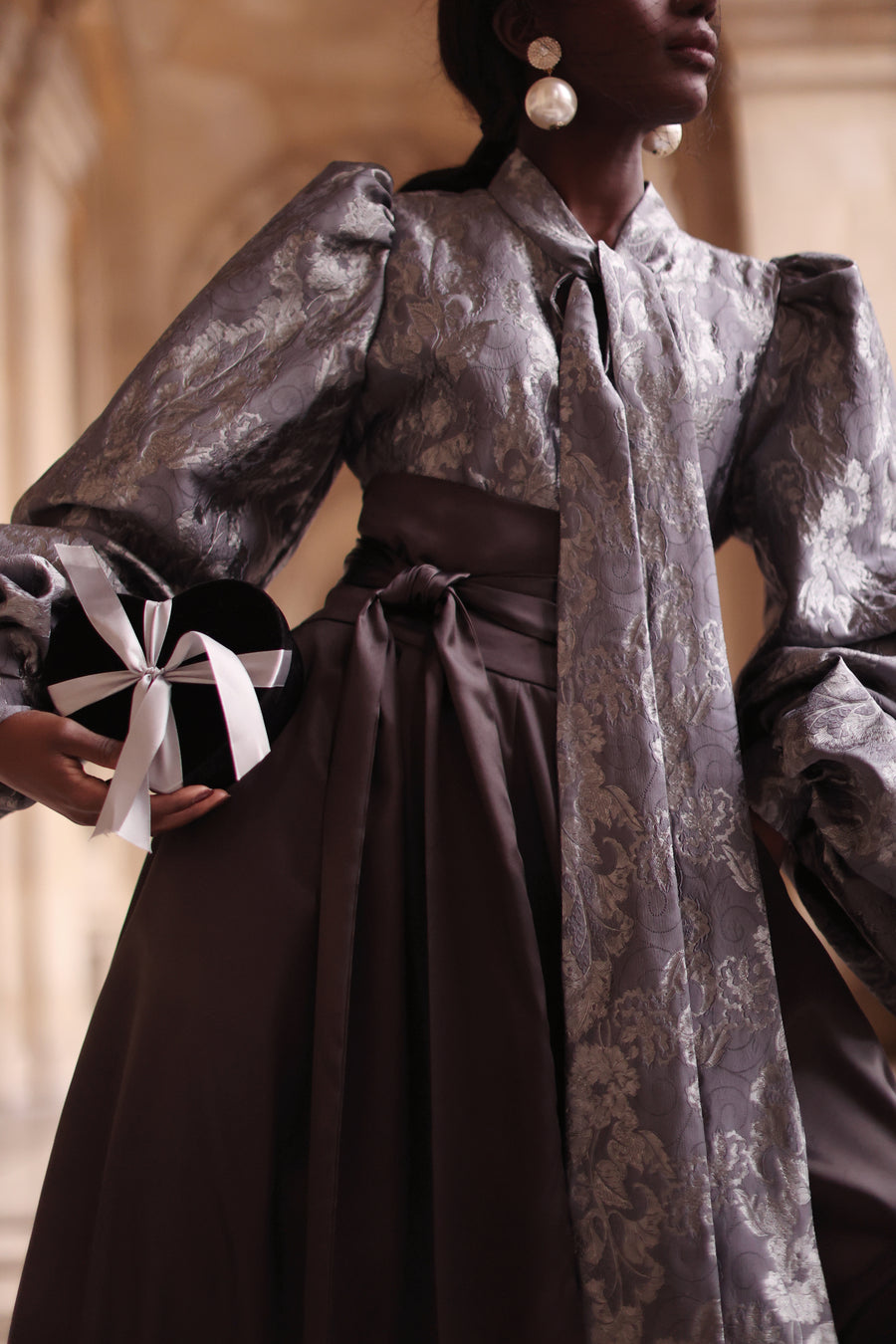 Jacquard Grey Floral Baroque Blouse