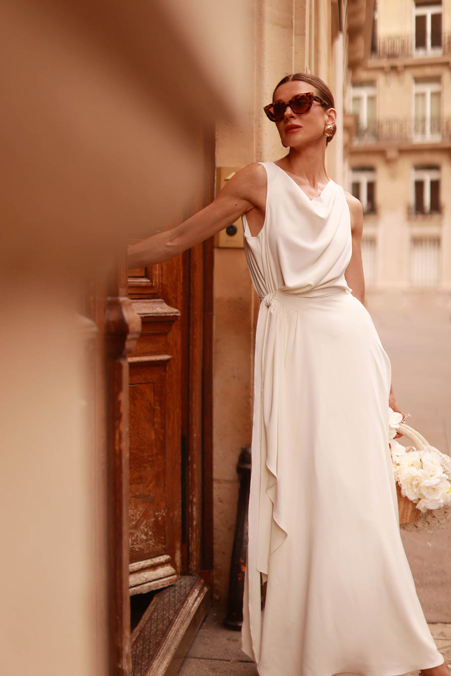 White Draped Dress