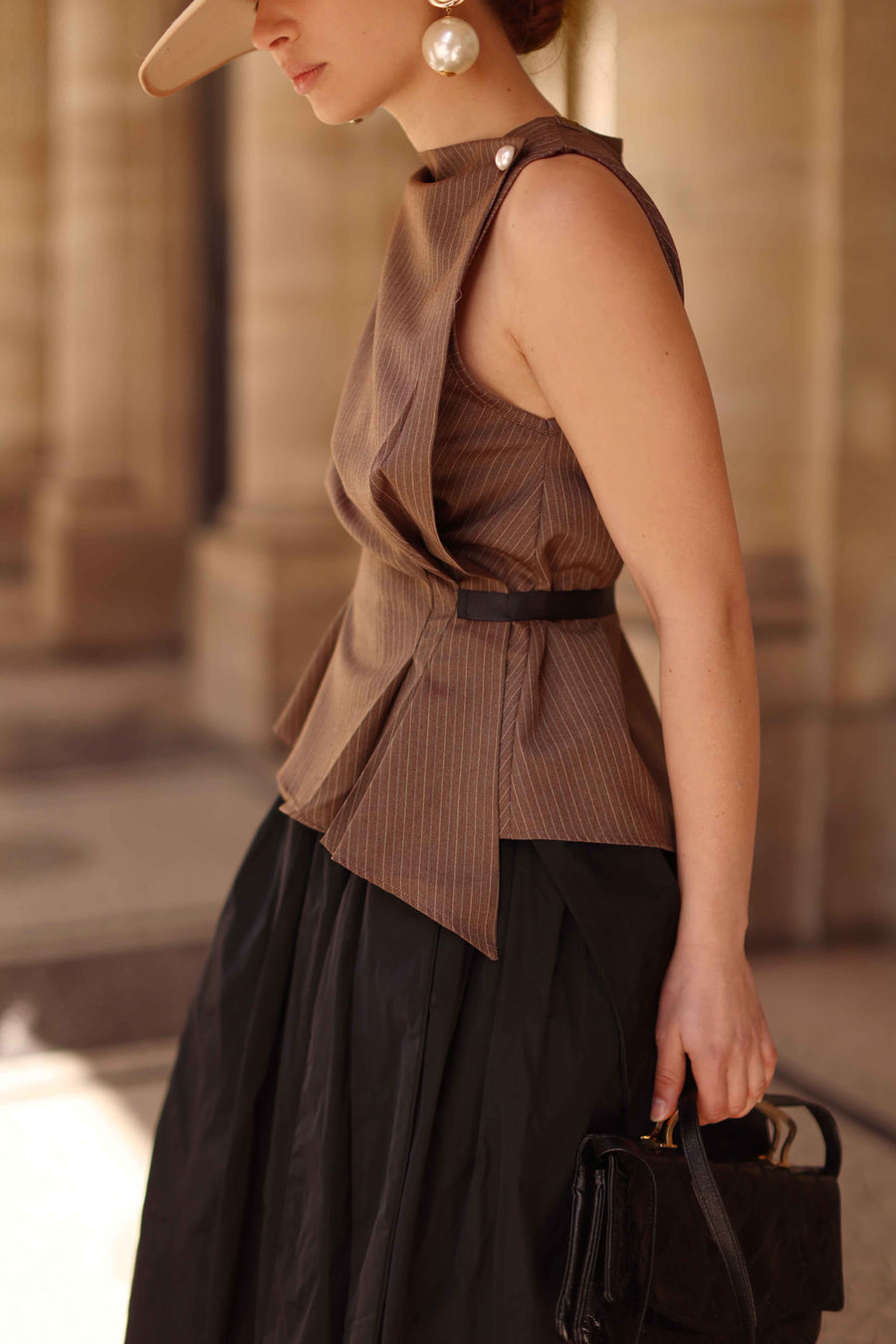 Brown Stripe Orsay Blouse