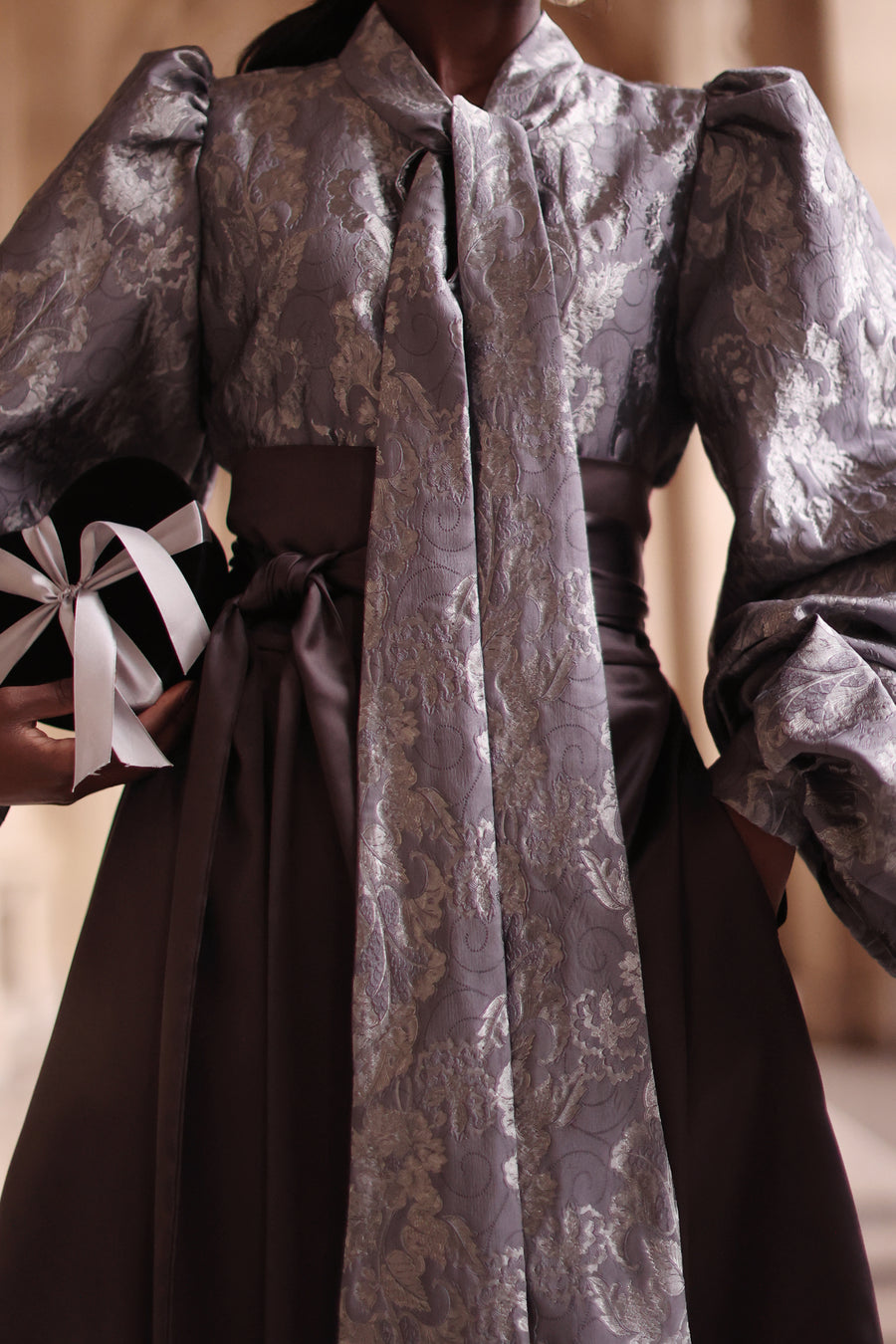 Jacquard Grey Floral Baroque Blouse