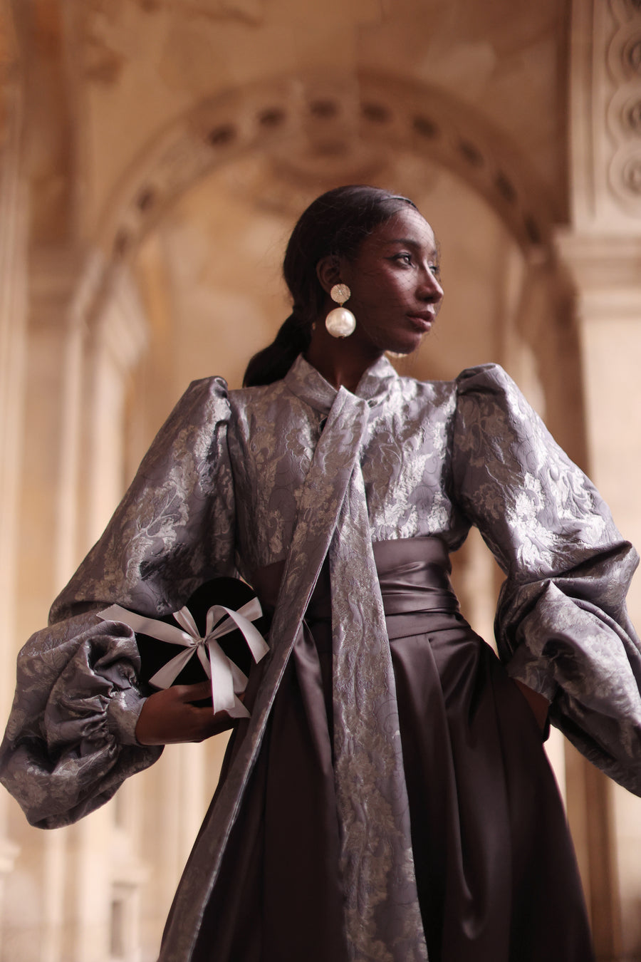 Jacquard Grey Floral Baroque Blouse