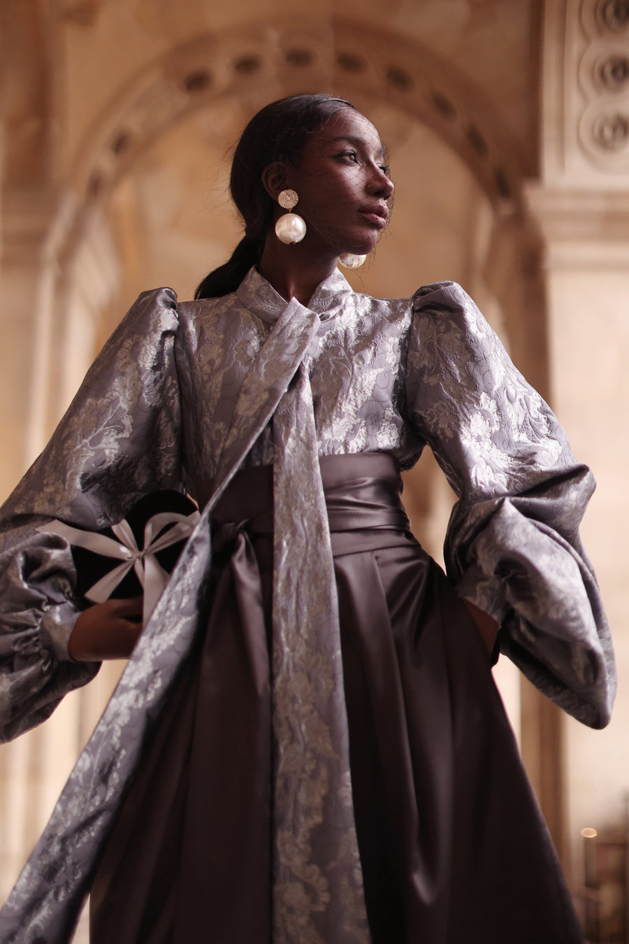 Jacquard Grey Floral Baroque Blouse