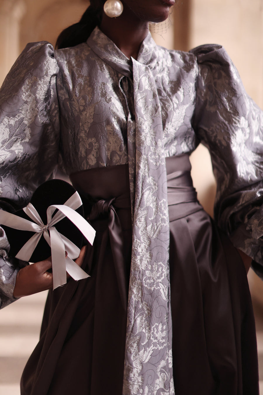 Jacquard Grey Floral Baroque Blouse