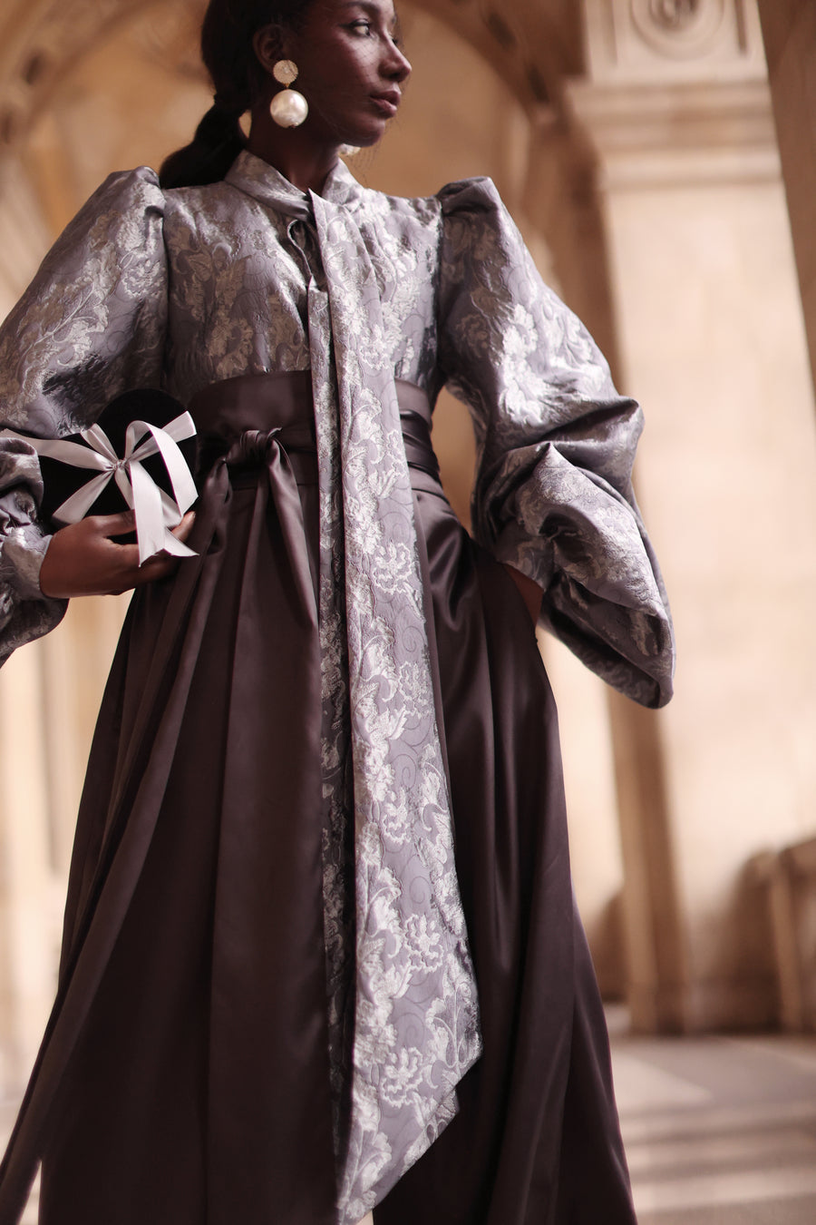 Jacquard Grey Floral Baroque Blouse