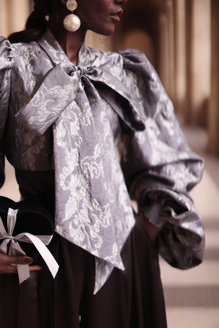 Jacquard Grey Floral Baroque Blouse