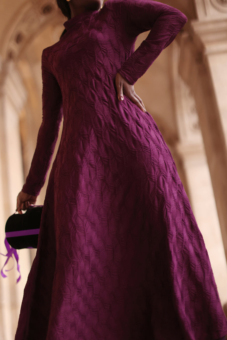 Purple Turtleneck Swing Dress