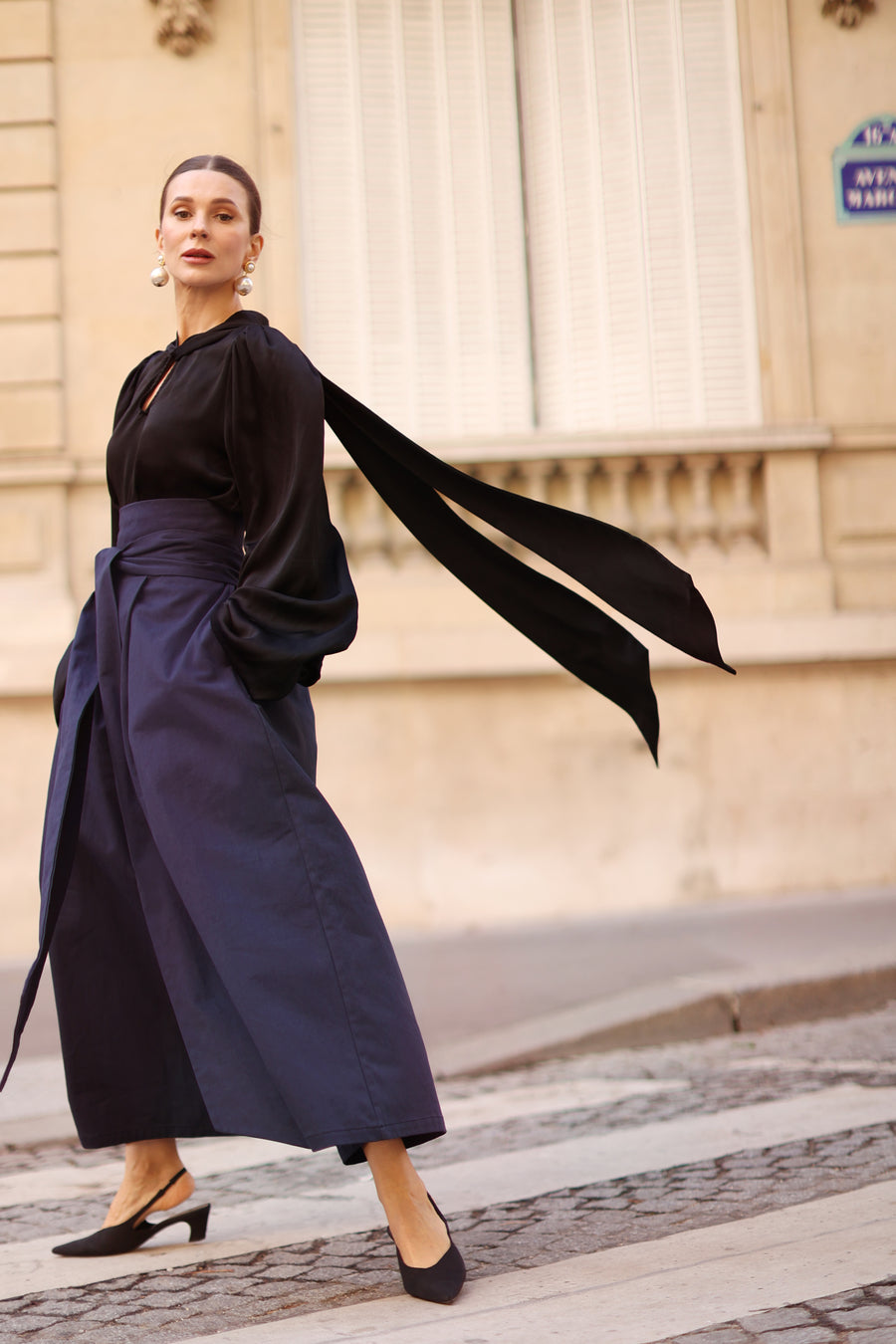 Navy Tailored Wrap Trousers