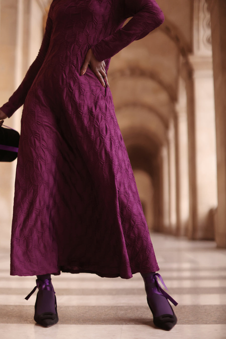 Purple Turtleneck Swing Dress