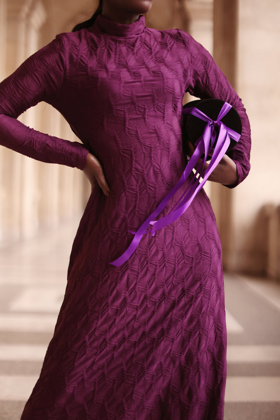 Purple Turtleneck Swing Dress