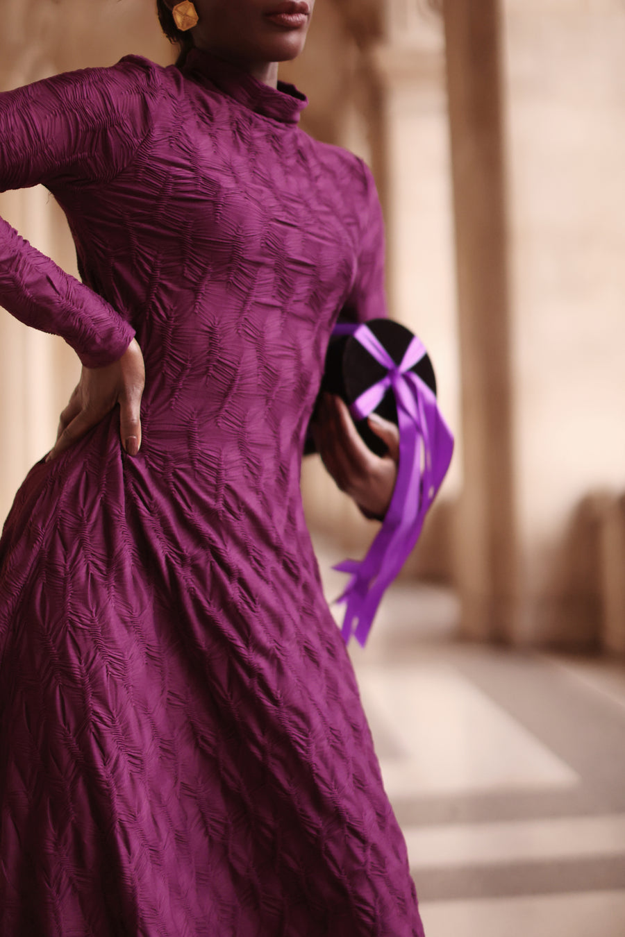 Purple Turtleneck Swing Dress