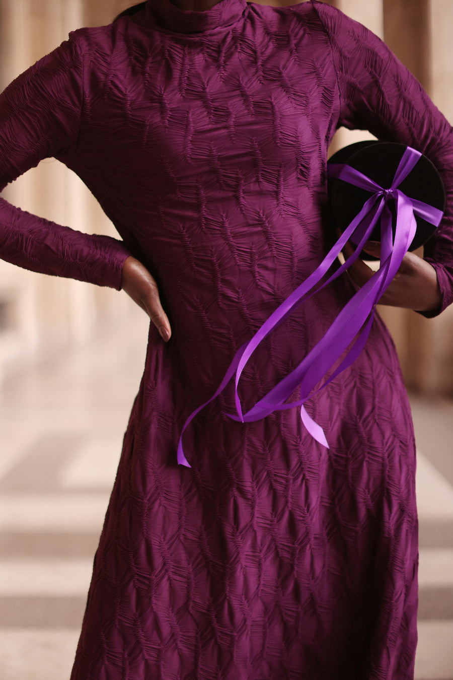 Purple Turtleneck Swing Dress