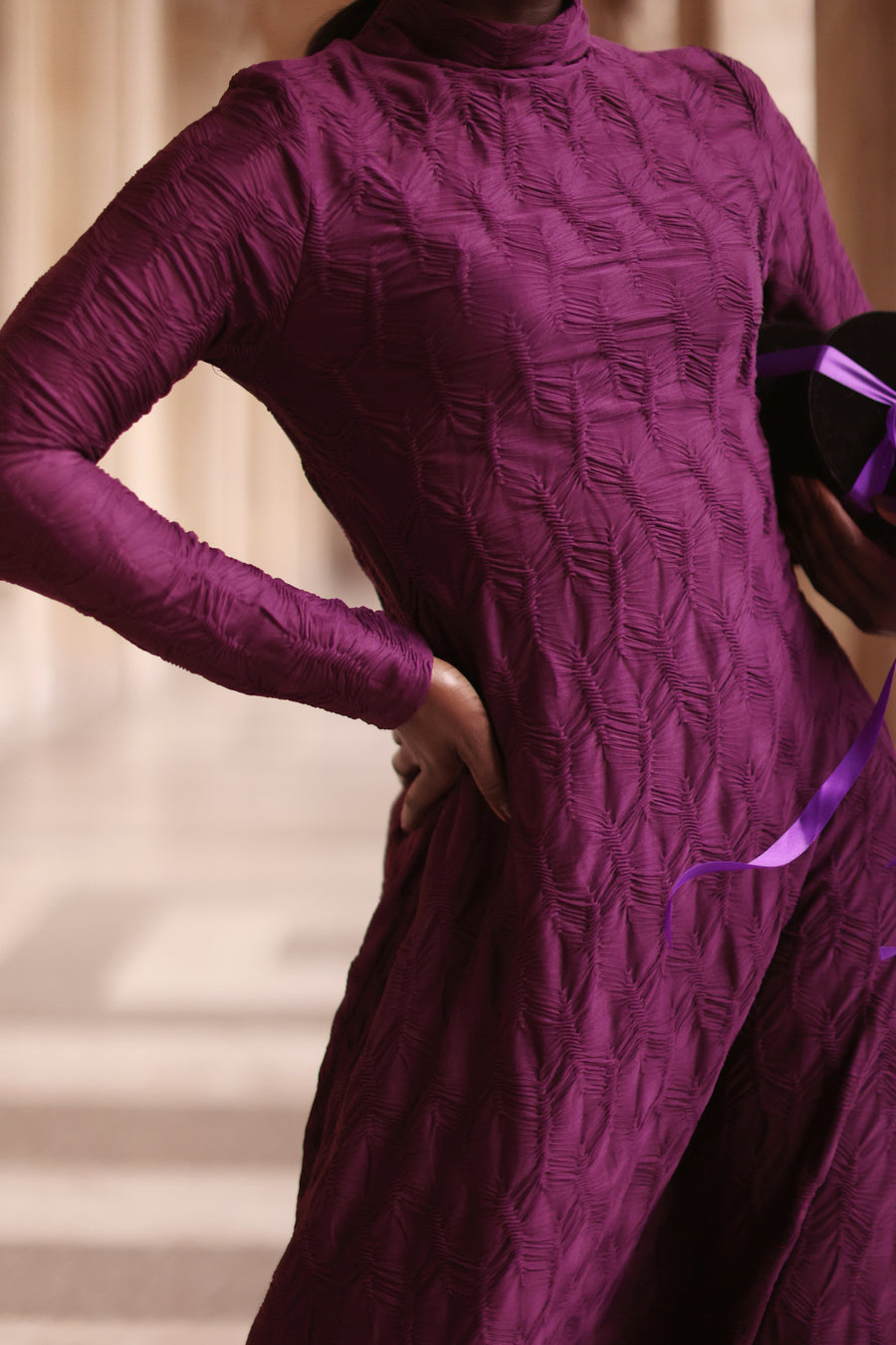 Purple Turtleneck Swing Dress