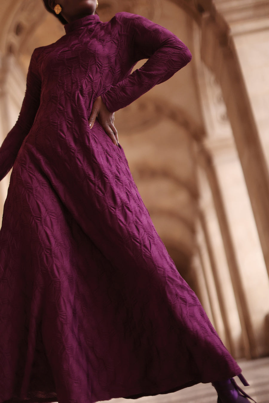 Purple Turtleneck Swing Dress