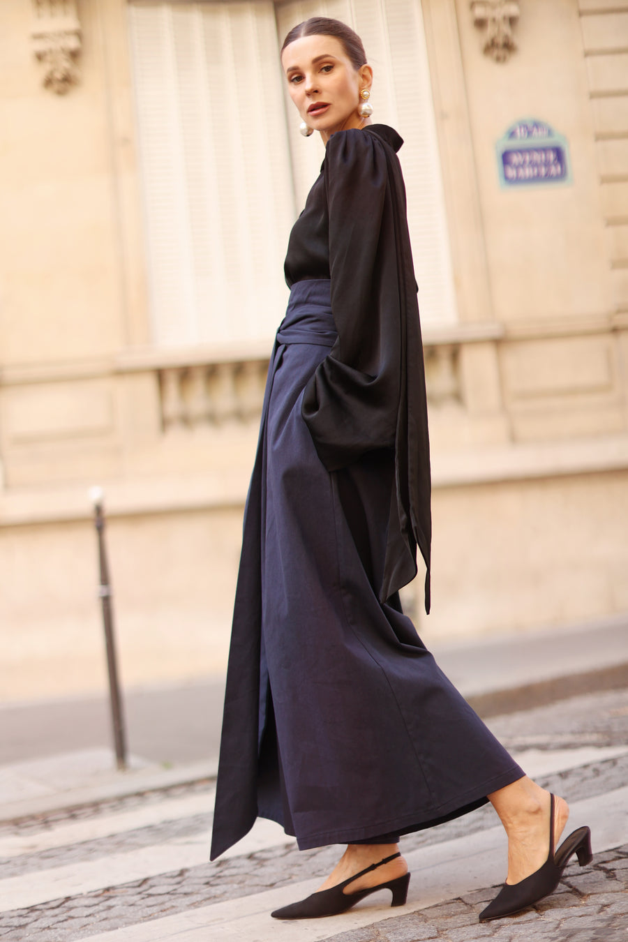 Navy Tailored Wrap Trousers