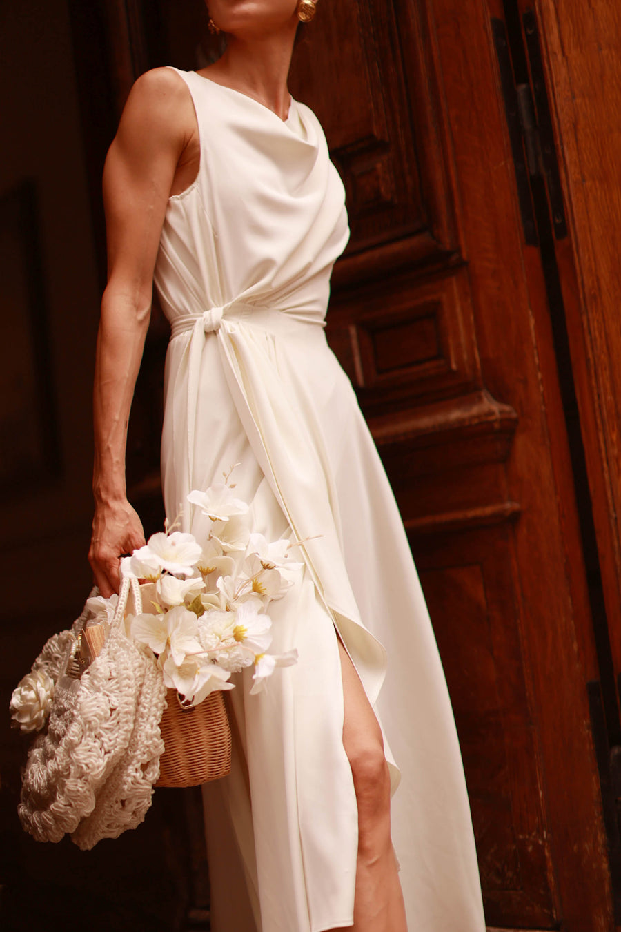 White Draped Dress