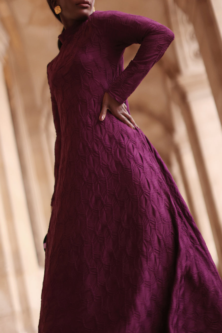 Purple Turtleneck Swing Dress