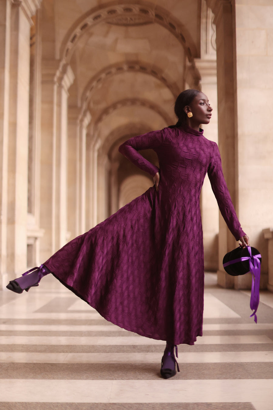 Purple Turtleneck Swing Dress