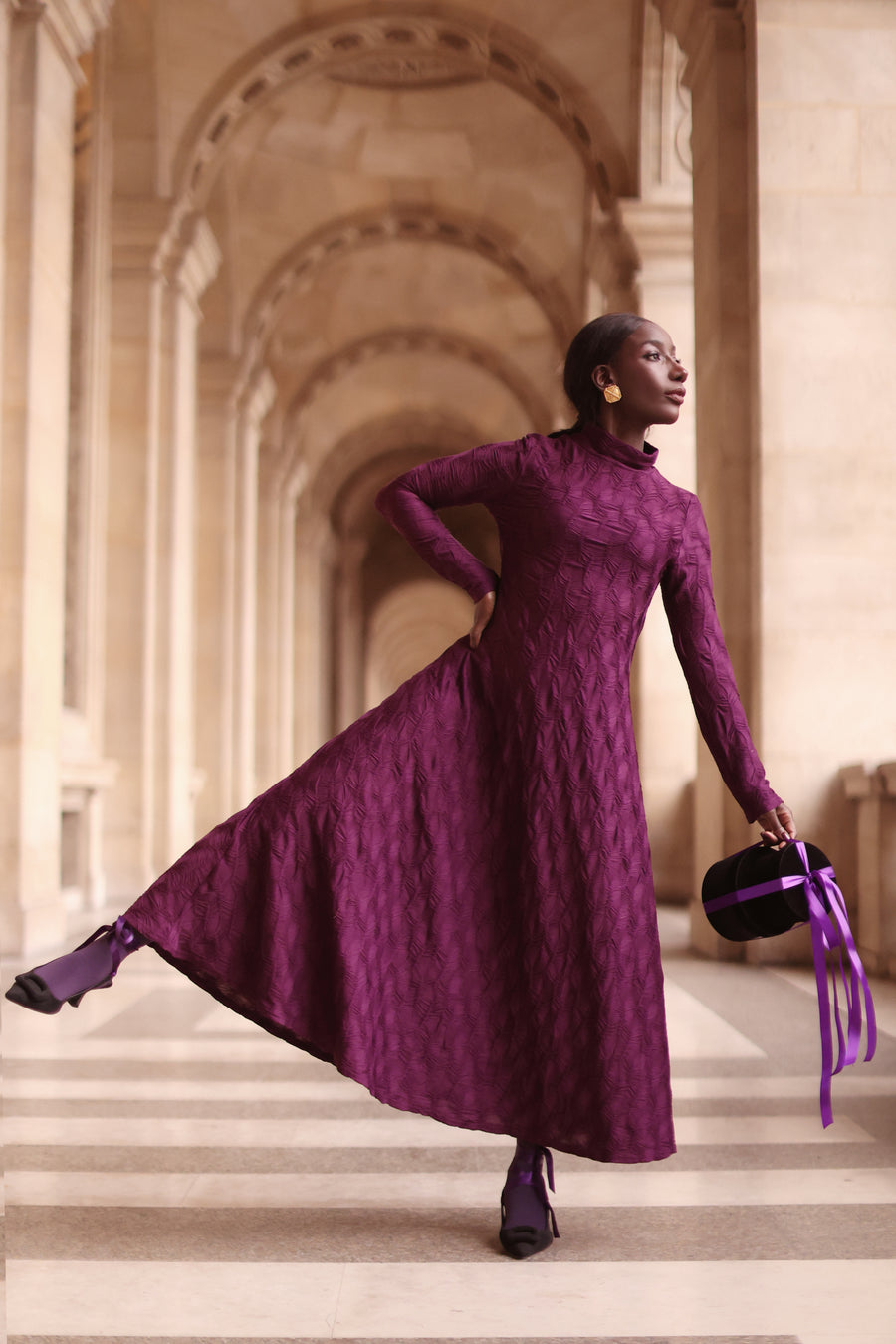 Purple Turtleneck Swing Dress