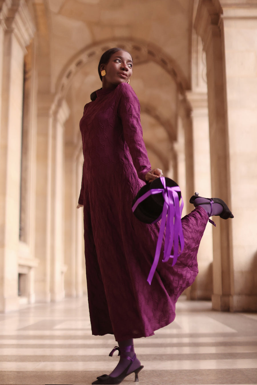 Purple Turtleneck Swing Dress
