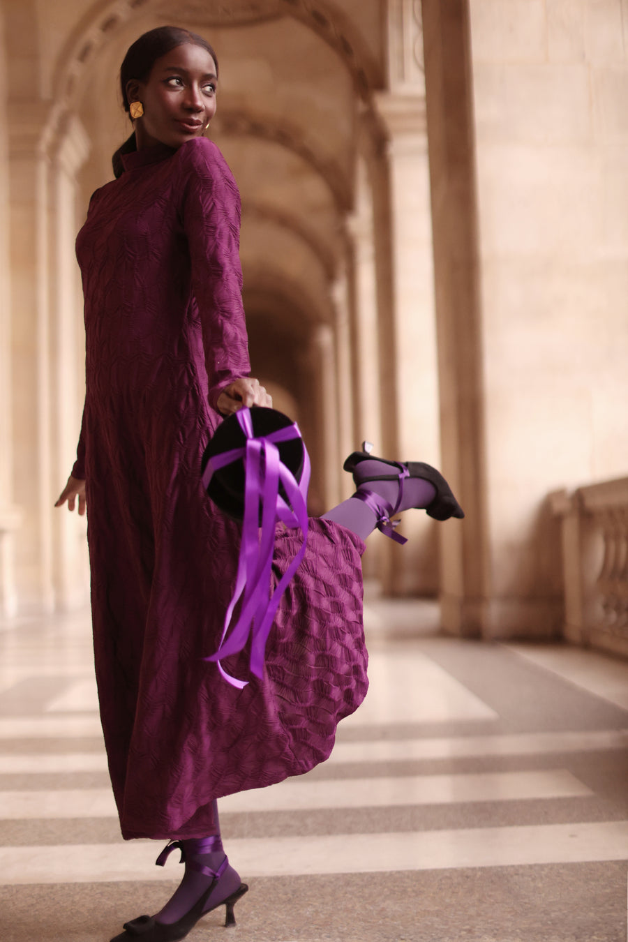 Purple Turtleneck Swing Dress