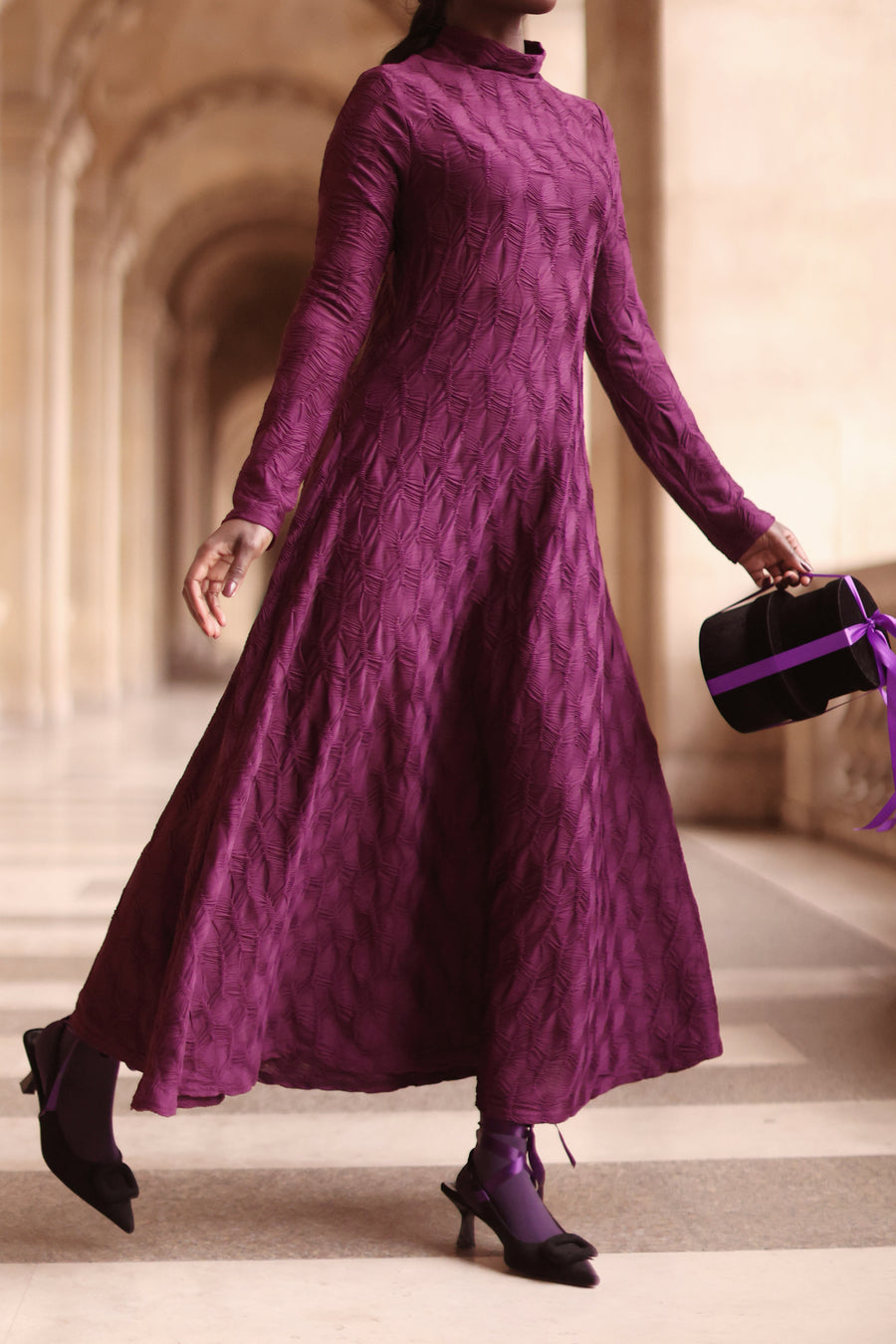 Purple Turtleneck Swing Dress