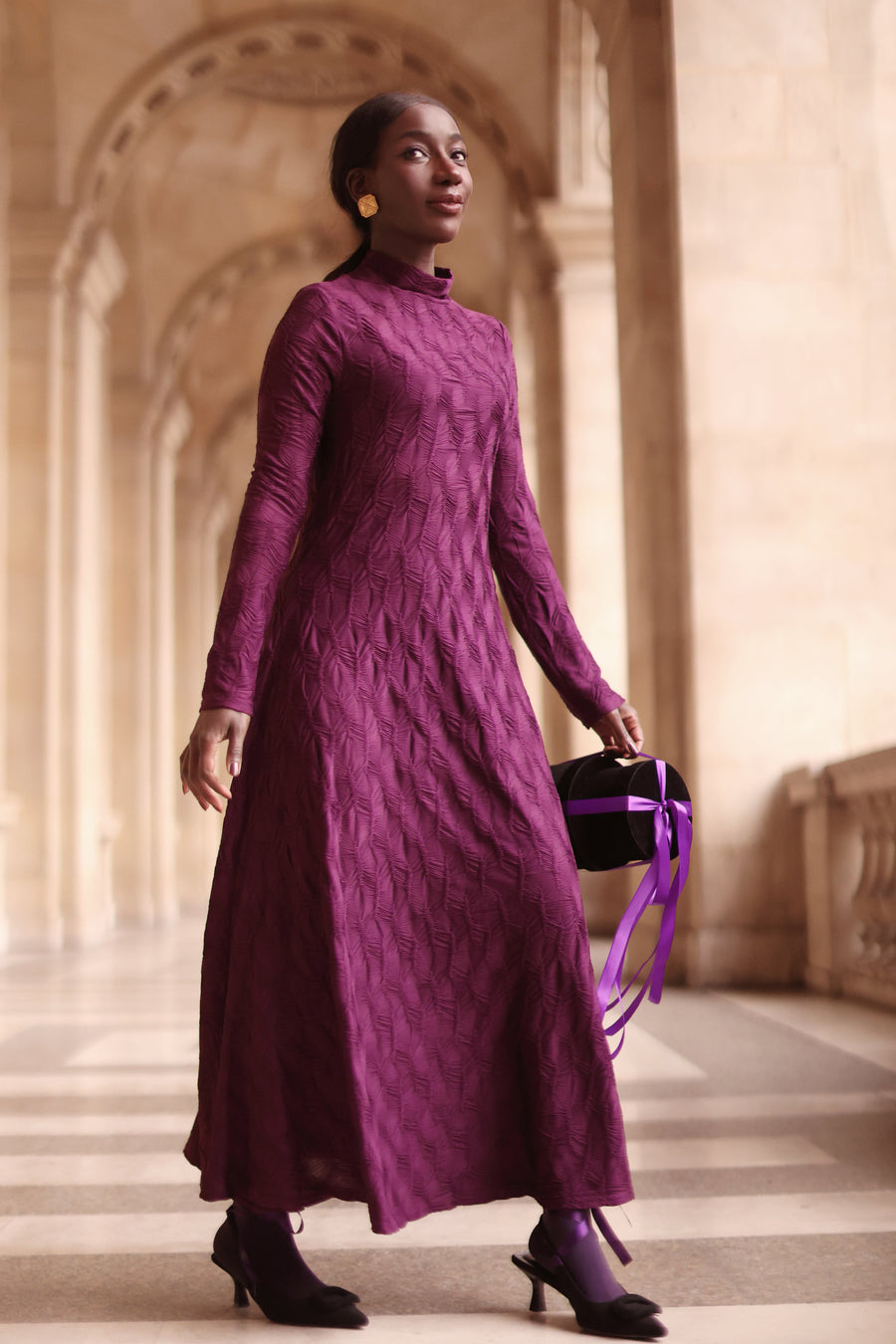 Purple Turtleneck Swing Dress