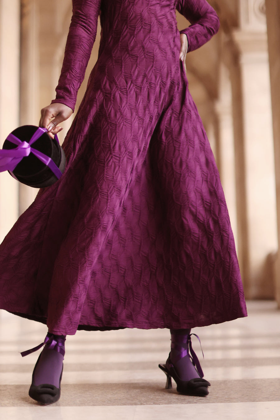 Purple Turtleneck Swing Dress