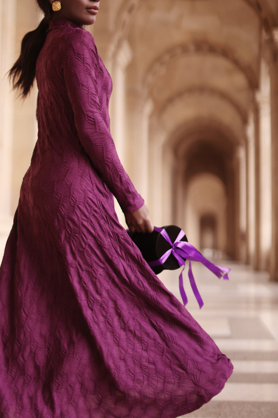 Purple Turtleneck Swing Dress