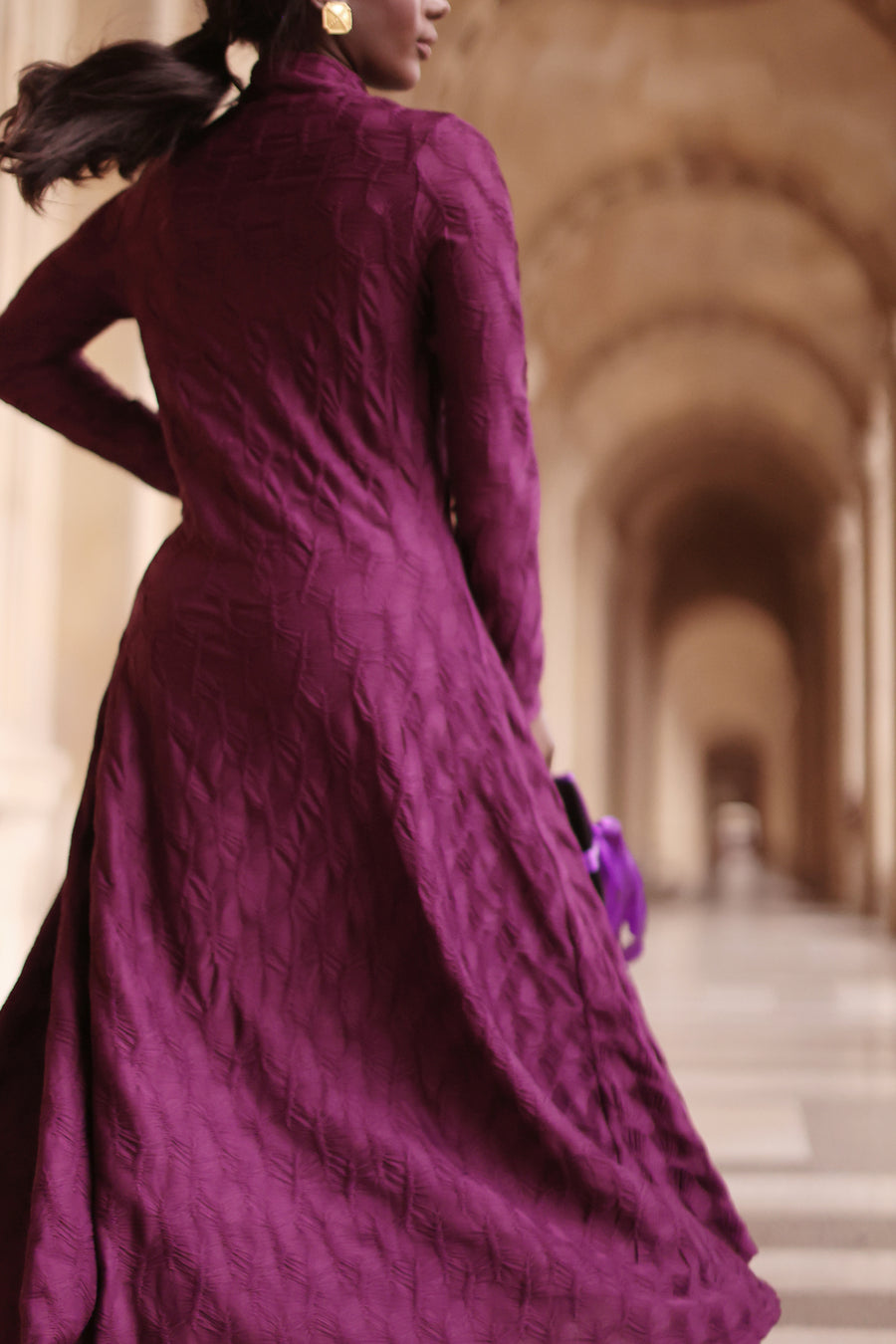 Purple Turtleneck Swing Dress