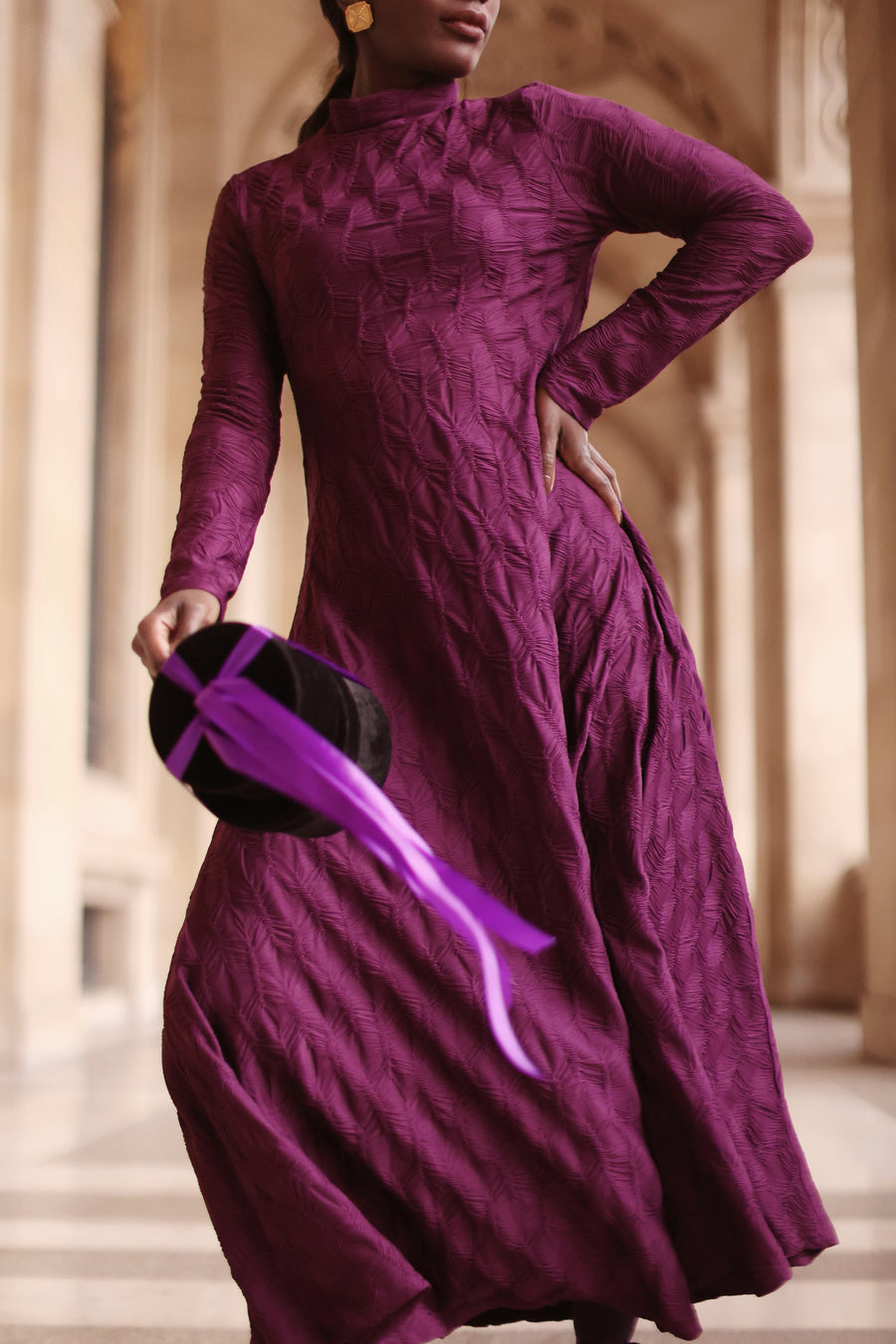 Purple Turtleneck Swing Dress