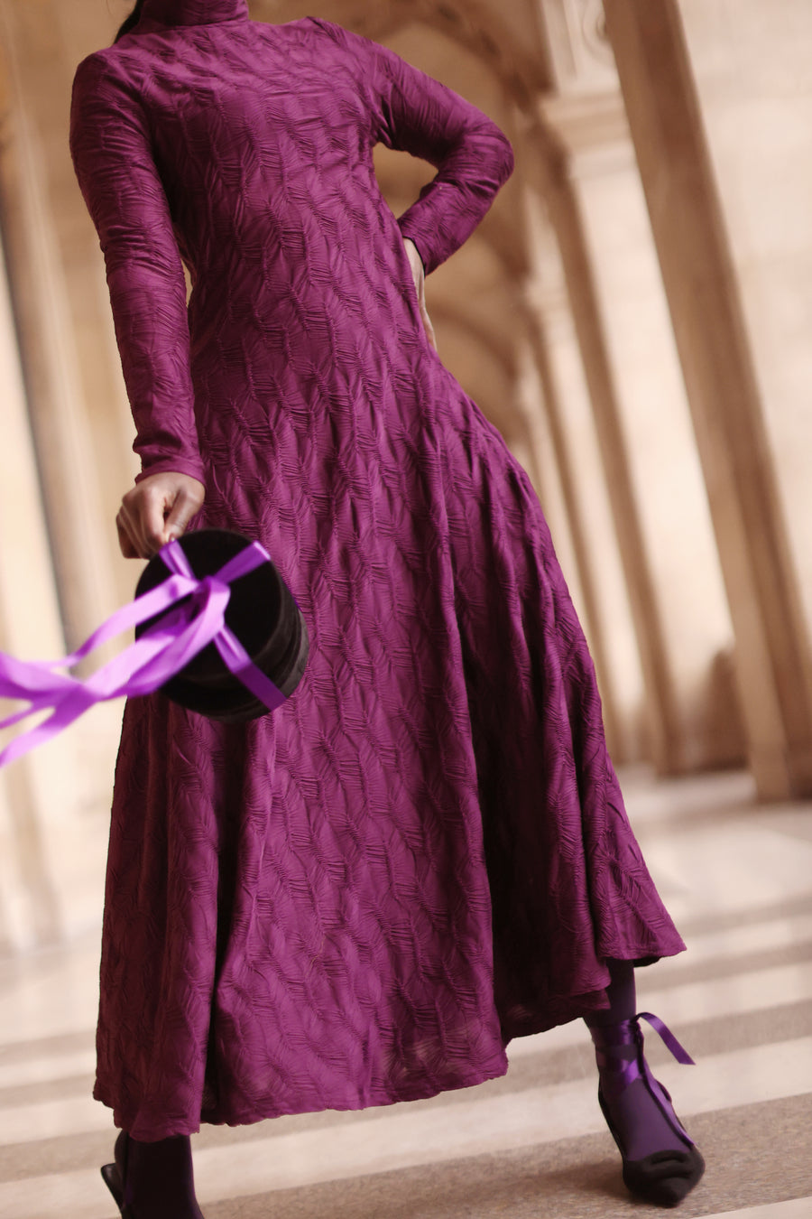 Purple Turtleneck Swing Dress