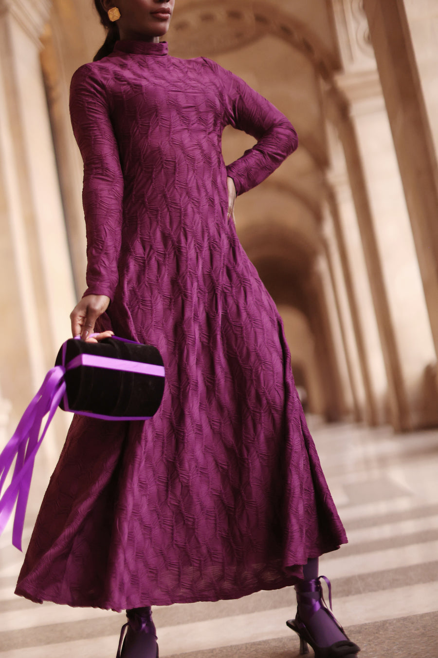 Purple Turtleneck Swing Dress