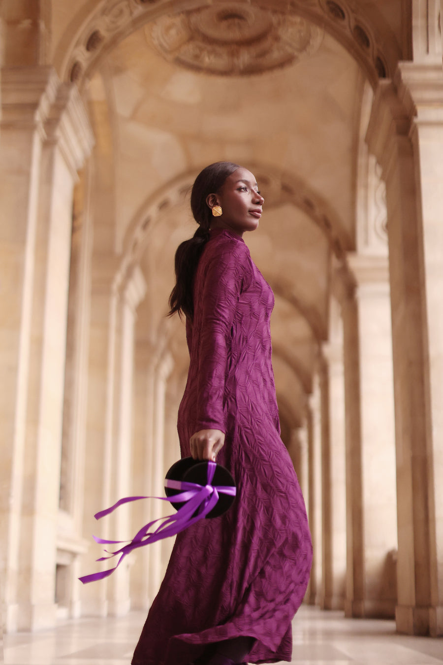 Purple Turtleneck Swing Dress