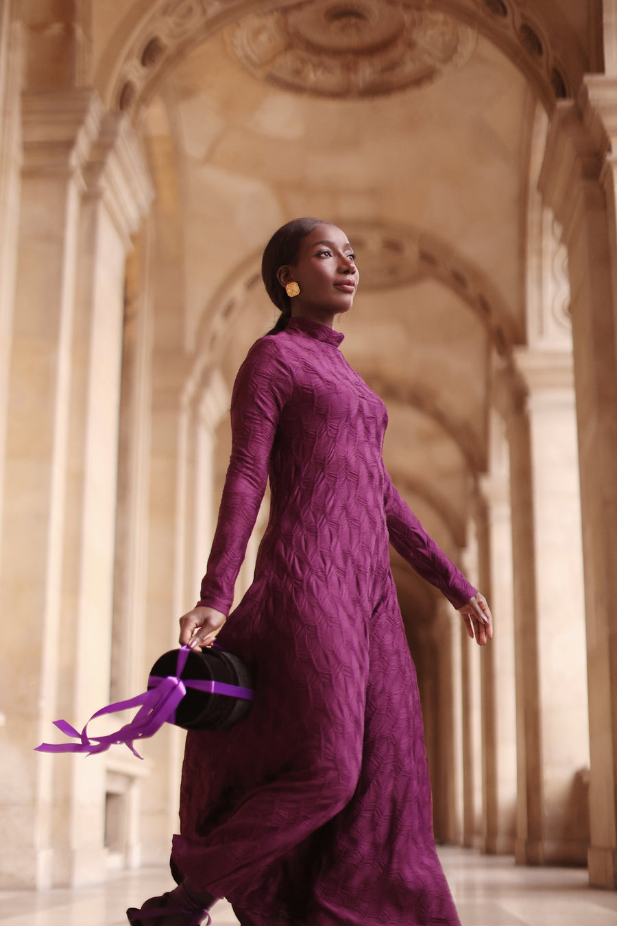 Purple Turtleneck Swing Dress