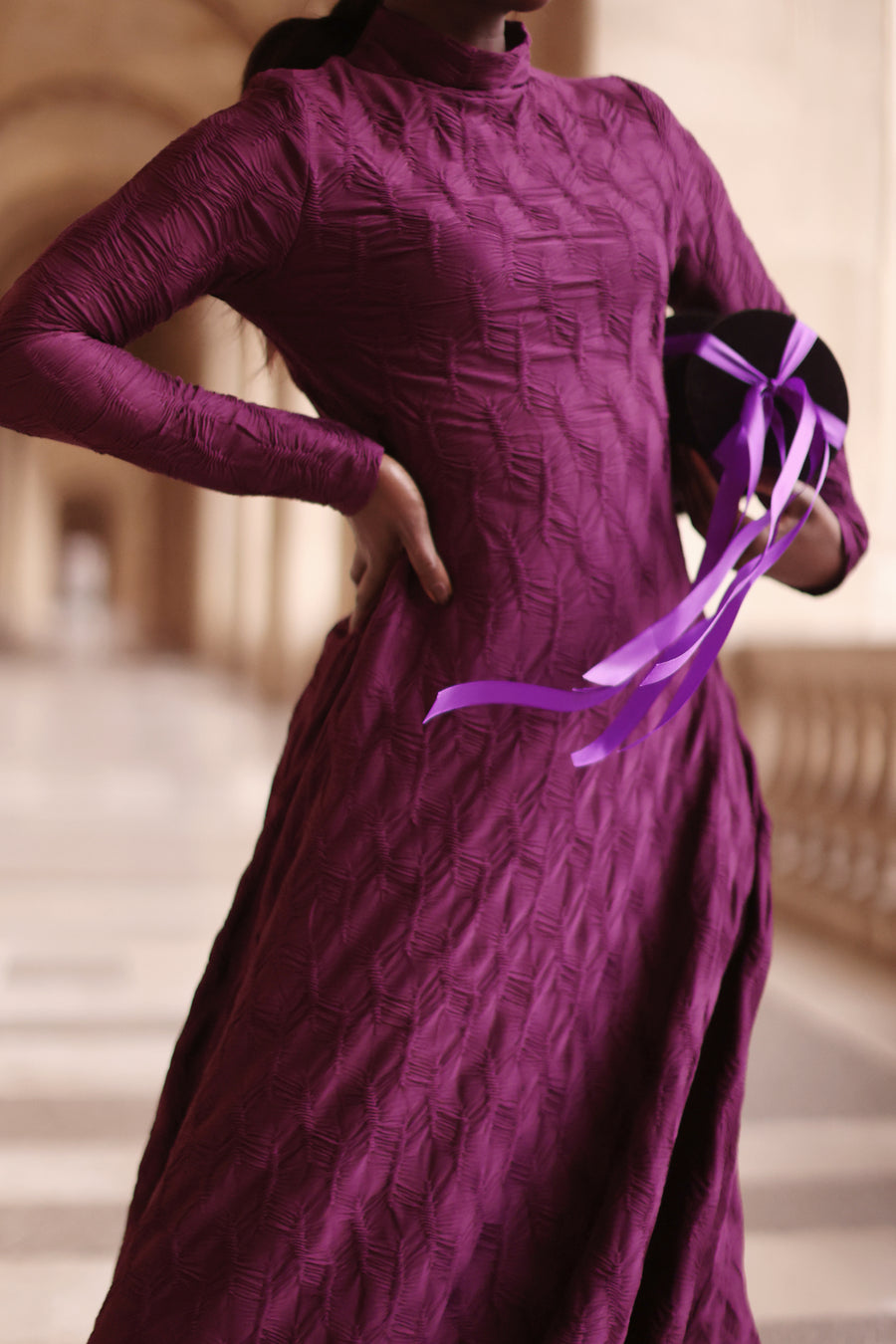 Purple Turtleneck Swing Dress