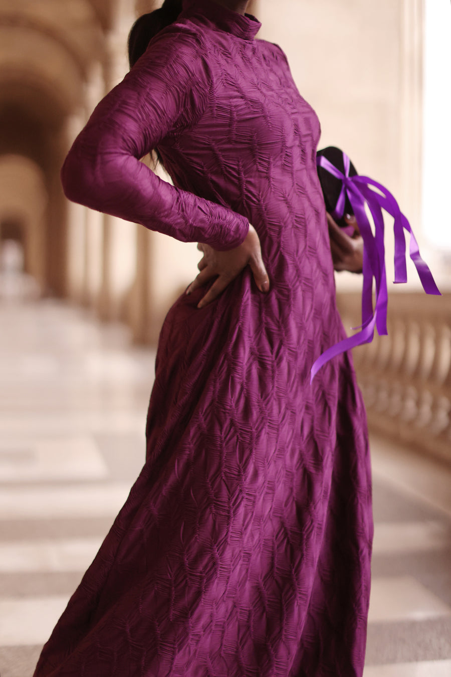 Purple Turtleneck Swing Dress