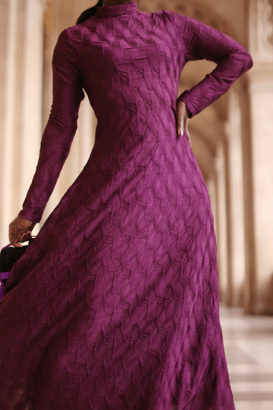 Purple Turtleneck Swing Dress