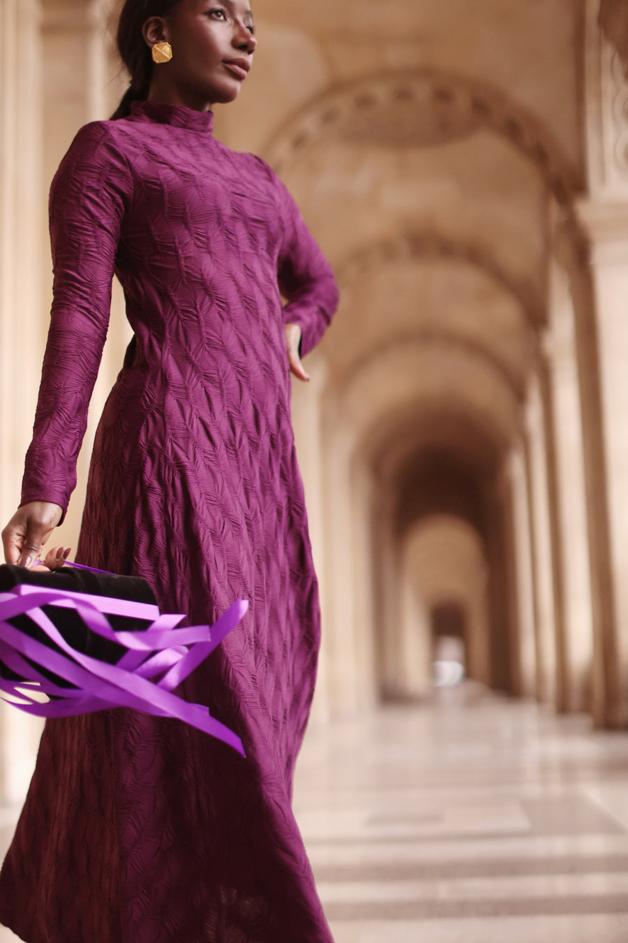 Purple Turtleneck Swing Dress